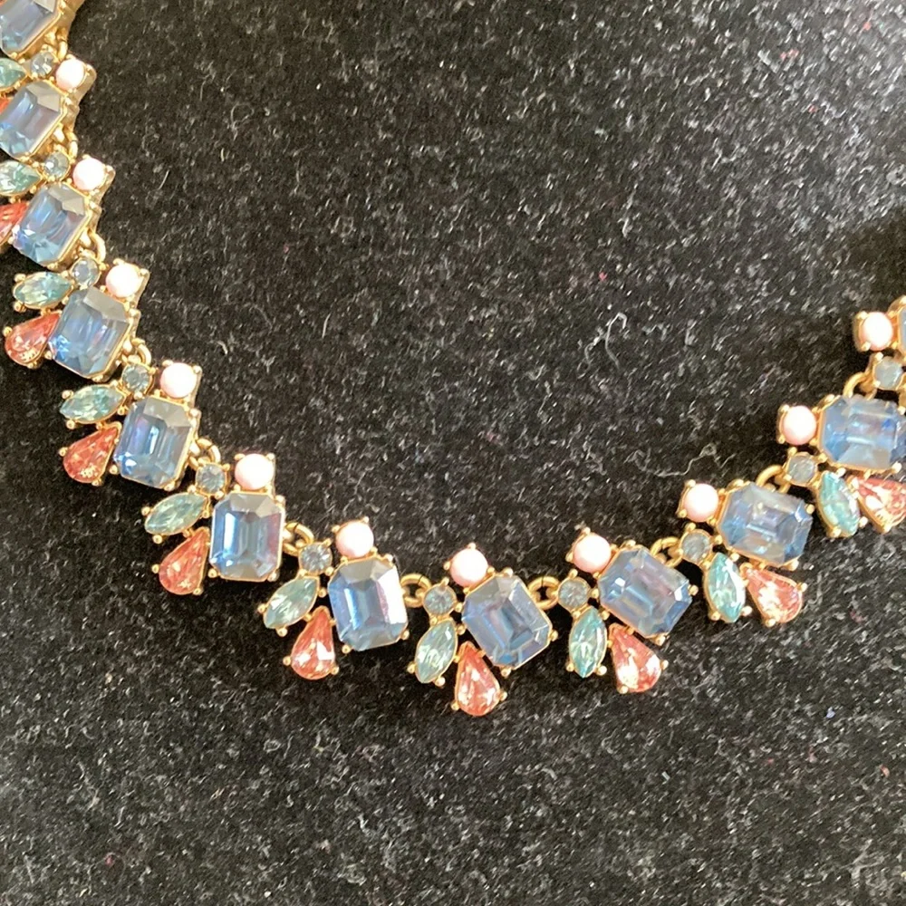 JCrew Gold-Tone Pastel Crystal Statement Necklace - Blue, Pink & Coral